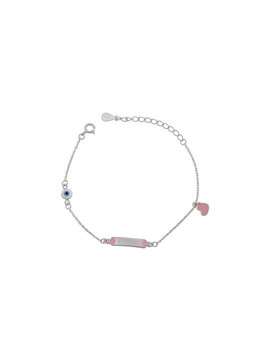 Slevori Kids Silver ID Bracelet with Evil Eye for Girl