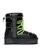 Synthetic Leather Snow Boots with Laces / Rubber & Fur Black