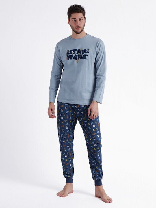 Admas Men's Winter Cotton Pajamas Set Light Blue