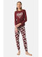 Minerva Winter Baumwolle Damen Pyjama-Hose Burgundisch