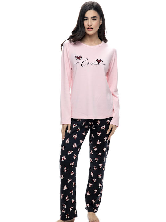 Galaxy Iarnă Set pijama femei Bumbac Roz