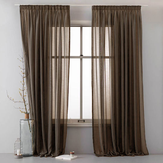 Saray Home Window Curtains With Pencil Pleat Brown 140x280cm