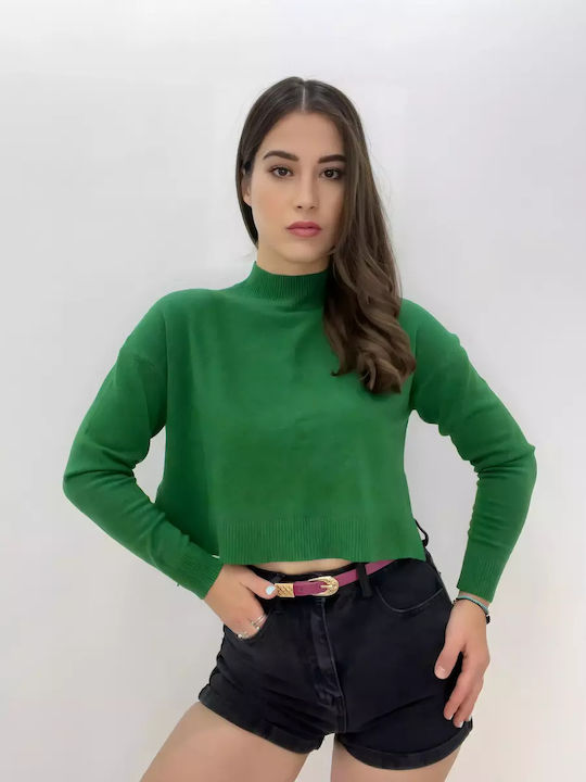 Passione Moda Damen Crop Top Langarm Grün