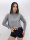 Passione Moda Women's Crop Top Long Sleeve Gray