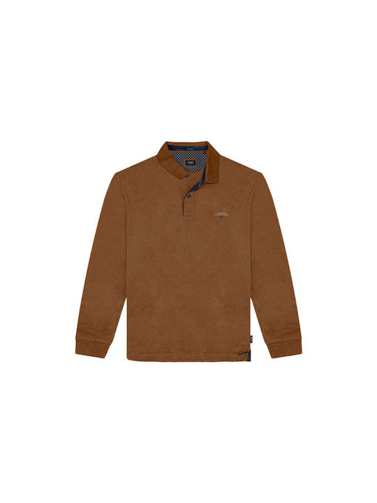 Double Polo Long Sleeve Blouse Brown
