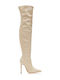 Over the Knee High Heel Women's Boots with Zipper Beige