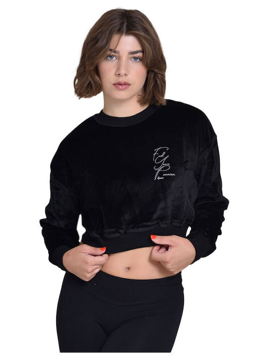 Women's Crop Top Cotton Long Sleeve Black