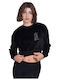Women's Crop Top Cotton Long Sleeve Black
