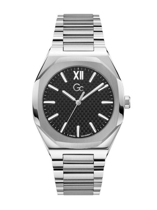 GC Watches Ανδρικό Ρολόι 42mm Μπαταρίας με Ασημί Μεταλλικό Μπρασελέ