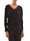 Replay Women's Long Sleeve Sweater with V Neckline Black