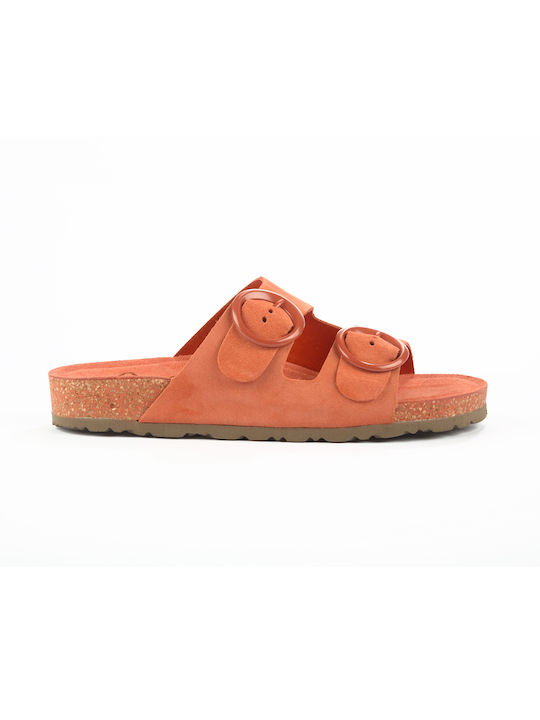 Yokono Leder Damen Flache Sandalen in Orange Farbe