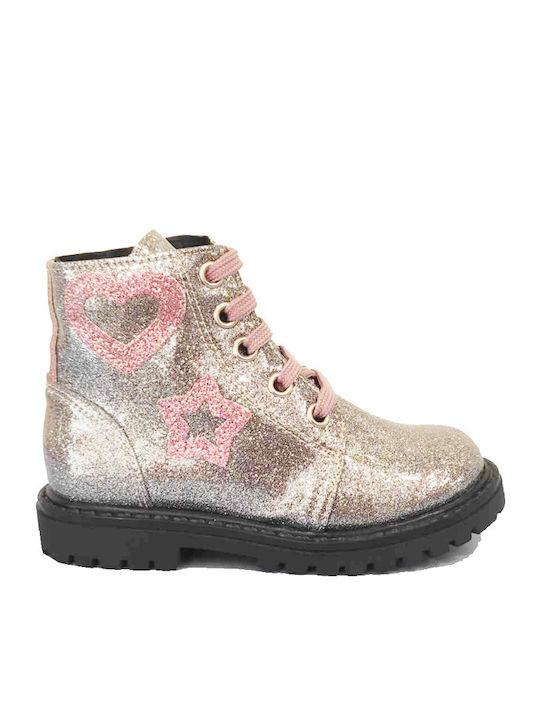 Kinderstiefel aus Lackleder mit Reißverschluss Silber