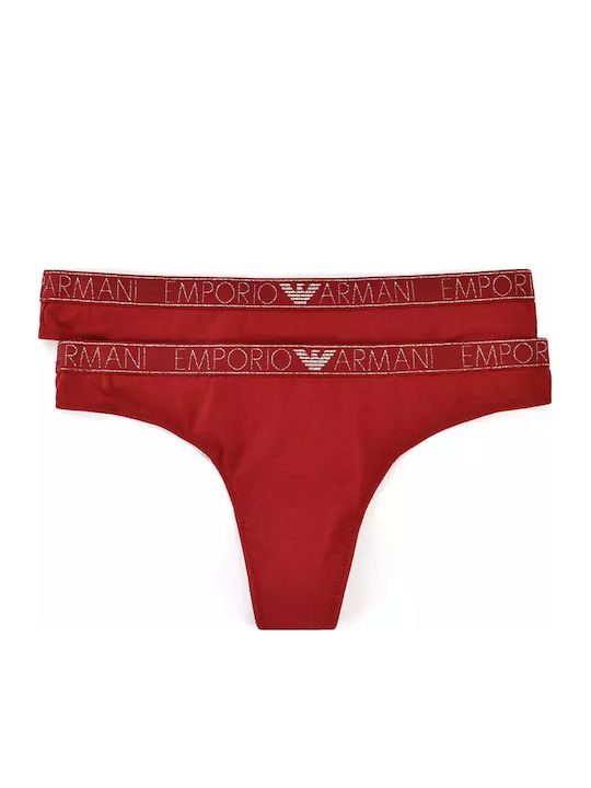 Emporio Armani Βαμβακερά Women's String 2Pack Red