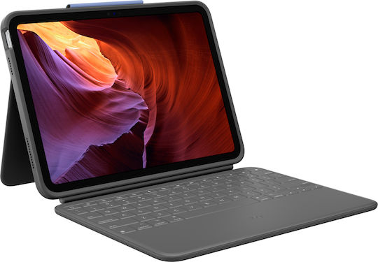 Logitech Rugged Folio Flip Cover με Πληκτρολόγιο στα Αγγλικά UK Graphite (iPad (10th generation))