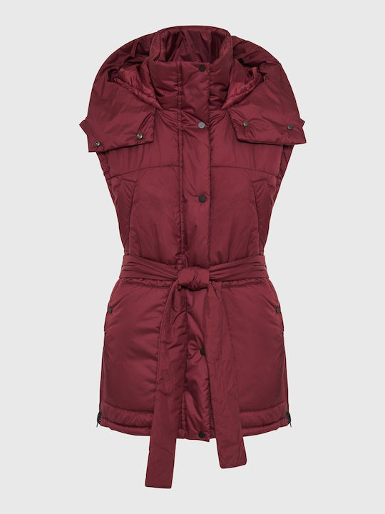 Funky Buddha Kurz Damen Ärmellos Puffer Jacke für Winter Burgundisch