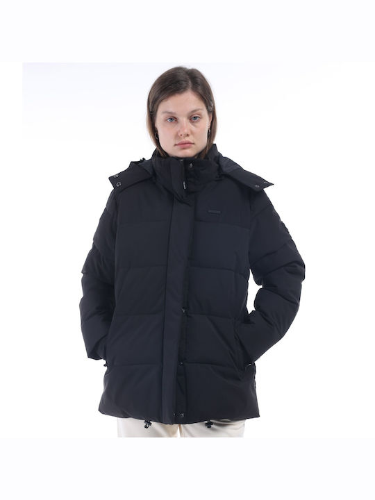 District75 Kurz Damen Puffer Jacke für Winter Schwarz