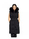 Women's Long Puffer Jacket for Winter with Hood Black