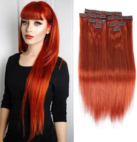 Hairpieces with Clip with Natural Hair Remy in Light Copper Color 350 55cm 7pcs