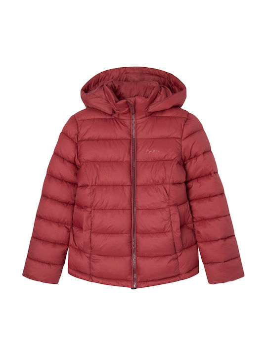 Pepe Jeans Simone Kids Quilted Hooded Jacket Red