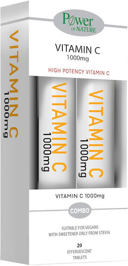 Power Health Vitamin C Βιταμίνη για Ενίσχυση του Ανοσοποιητικού, τo Δέρμα & Αντιοξειδωτική δράση 1000mg Πορτοκάλι 2 x 20 αναβράζοντα δισκία