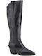 Alpe Leather High Heel Cowboy Boots Black