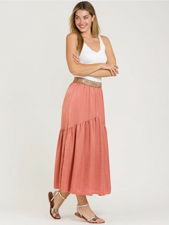 Naf Naf Satin Midi Rock in Rosa Farbe