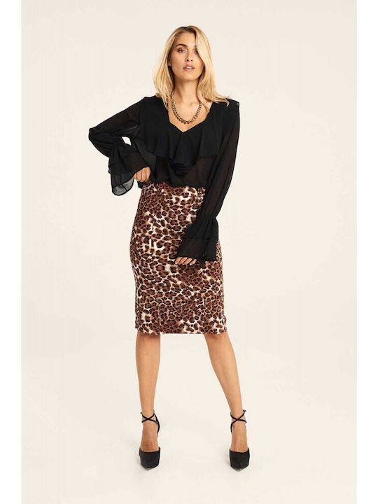 SheX Midi Skirt Leopard in Beige color