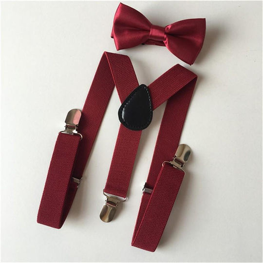 TakTakBaby Set bretele pentru copii cu papion in culoarea Burgundy cu 3 clipsuri