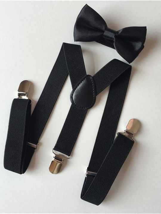 TakTakBaby Kids Suspenders Set with Tie with 3 Clips Black