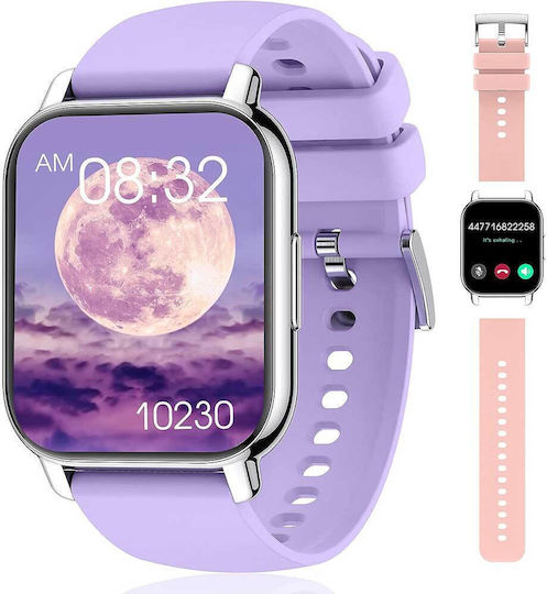 Popglory P66 Stainless Steel Smartwatch with Heart Rate Monitor (Purple / Pink)