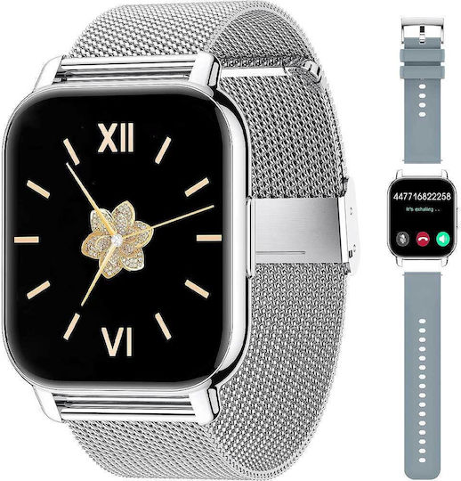 Popglory P66 Stainless Steel Smartwatch with Heart Rate Monitor (Silver / Grey)