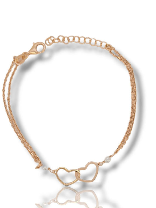 Mentzos Bracelet with design Heart made of Silver Gold Plated with Pearls