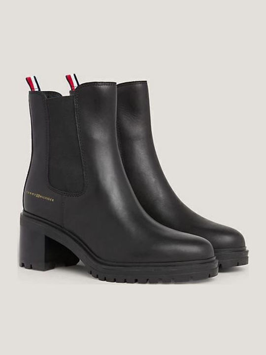 Leder Damen Chelsea Stiefeletten mit mittlerem Absatz Schwarz
