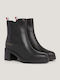 Leder Damen Chelsea Stiefeletten mit mittlerem Absatz Schwarz