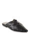 Flat Leather Mules in Black Color