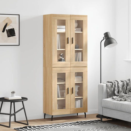 Hängende Wohnzimmer-Vitrine aus beiger Spanplatte mit Glas 34x34x180 cm
