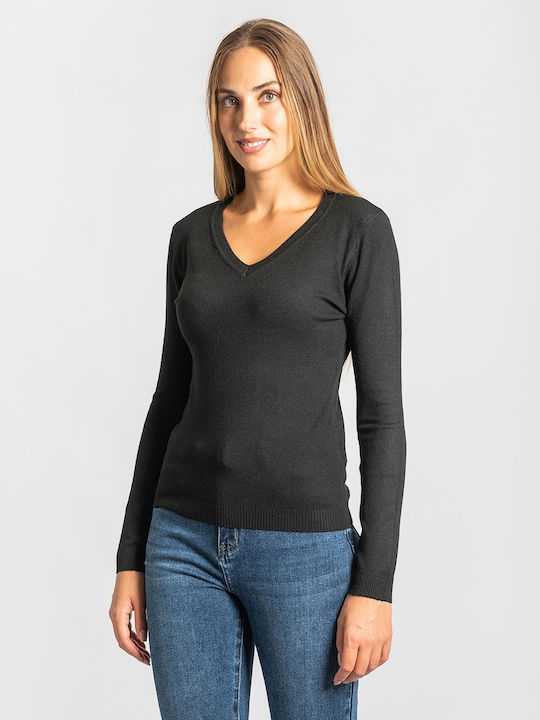 InShoes Women's Blouse Long Sleeve with V Neckline Black