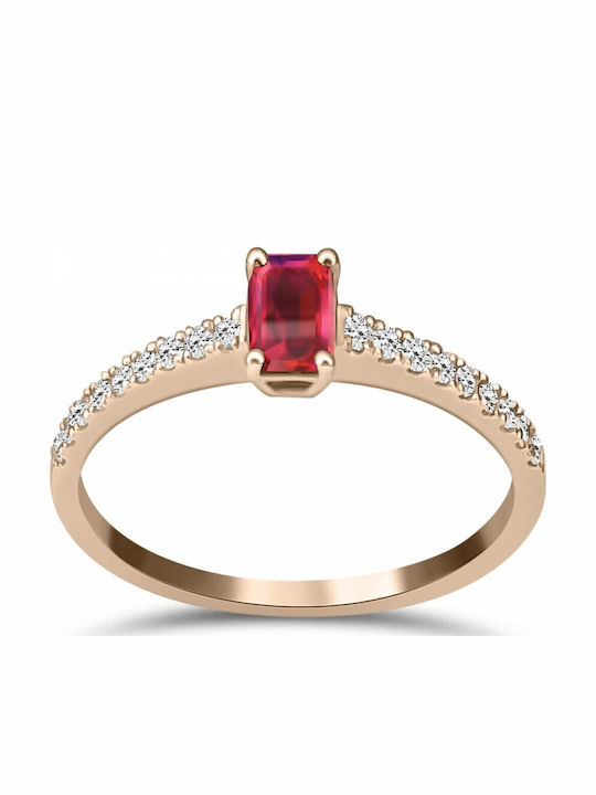 Chrilia Inel Din Aur Roz 18K Cu Rubin Și Diamante