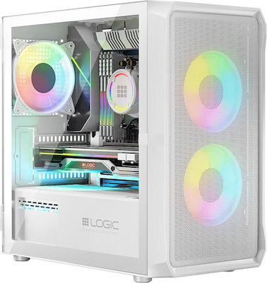 Logic Portos ARGB Mini Tower Computer Case with Window Panel White