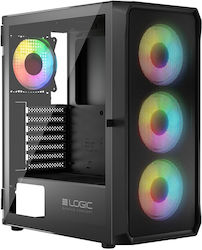 Logic Portos ARGB Gaming Midi Tower Κουτί Υπολογιστή με Πλαϊνό Παράθυρο Μαύρο