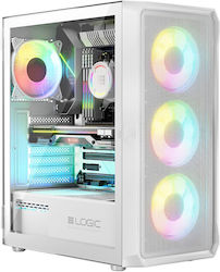 Logic Portos ARGB Gaming Midi Tower Computer Case with Window Panel White