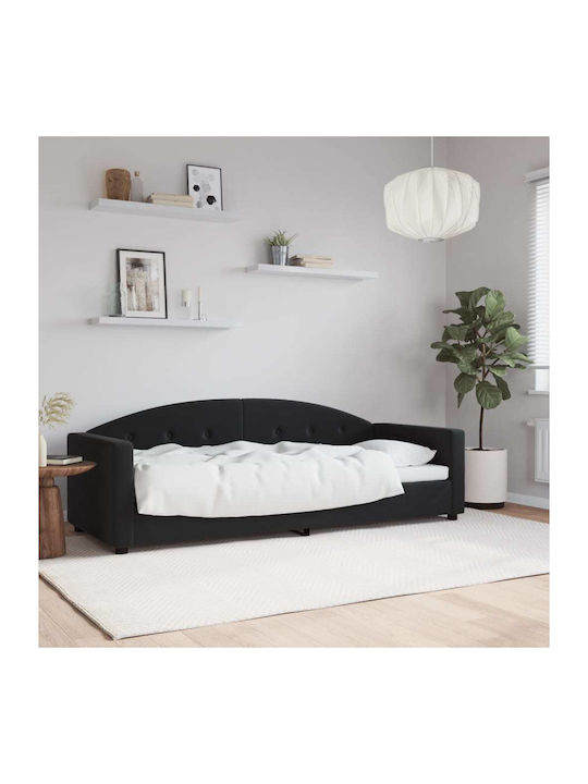 Sofa Bed Single Upholstered with Fabric Black w...