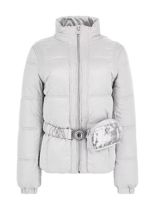 Guess Women's Short Puffer Jacket for Winter Gray