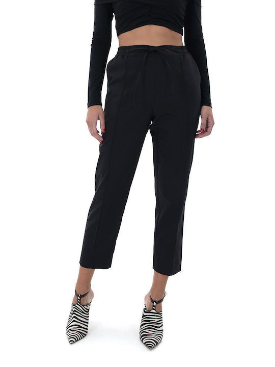 Zoya Pants Women's Cotton Capri Trousers with Elastic Black