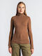 InShoes Women's Long Sleeve Sweater Turtleneck Brown