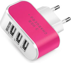 GloboStar Зарядно без кабел с 3 USB-A порта Роз...