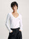 Calvin Klein Monologo Women's Blouse Cotton Long Sleeve with V Neckline Black