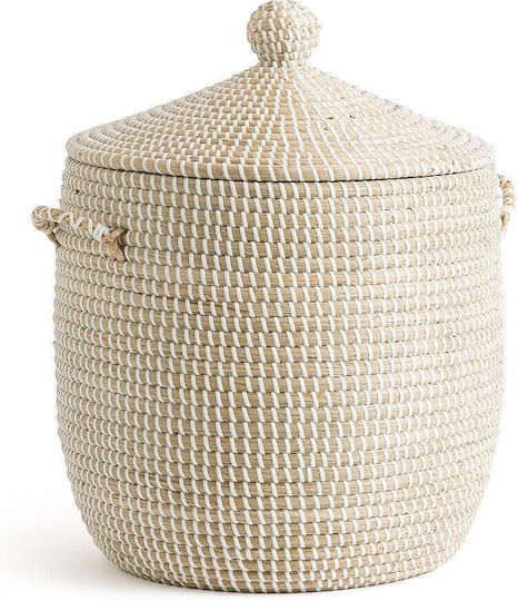 La Redoute Interieurs Coș decorativ Din paie cu capac și mânere Beige 39x39x45buc