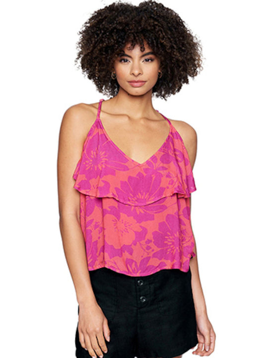 Hurley pentru Femei de Vară Bluză cu Bretele & Legătură la Gât Floral Roz