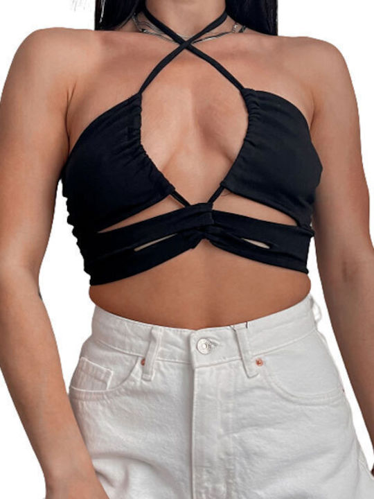 Chica Women's Summer Crop Top with Straps Black